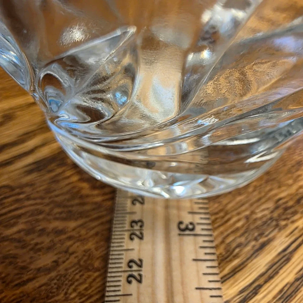Crystal Glass Bowl Etched Floral Frosted Scalloped Rim Starburst Base 4.5